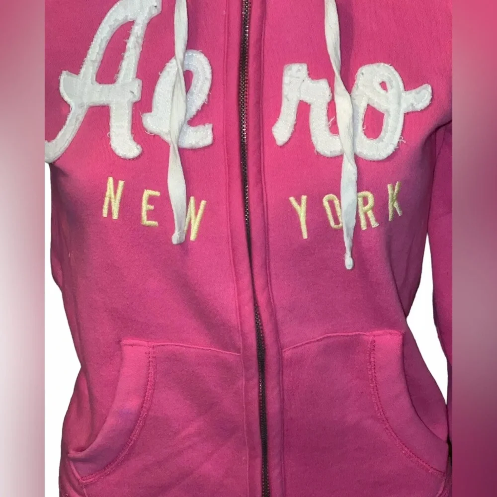 VTG Aeropostale BARBIE PINK Zip Sweatshirt Girls Med 34” Bust Long Sleeve Hoodie - Picture 2 of 7